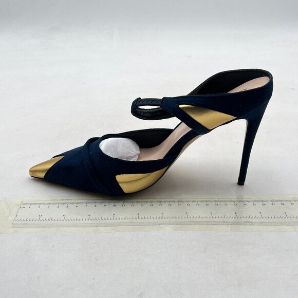 FOWT Navy Pointed Toe Slip on Mules Backless Stiletto High Heel Sandals - Picture 2 of 8